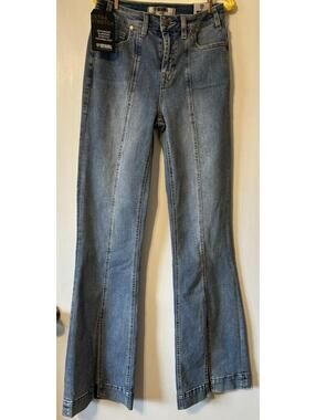 Rock & Roll Denim High Rise Trouser 27x36 Women's Flair Split Hem Leg New